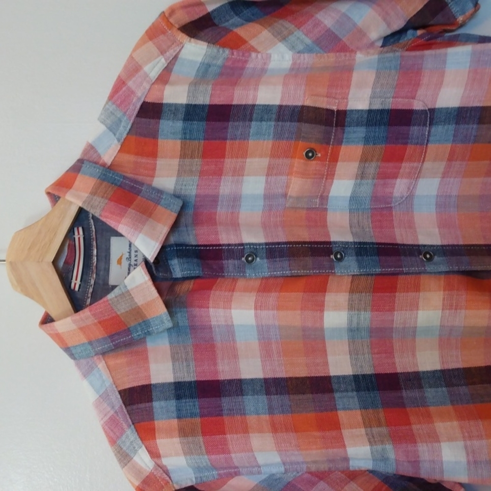 Tommy Bahama Cotton Madras Style Summer Shirt (Large)